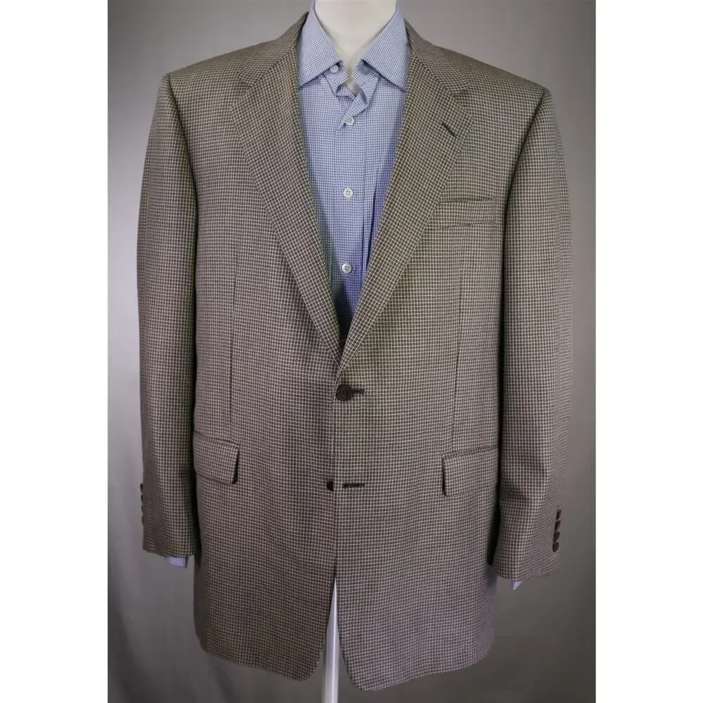 Hickey Freeman Bronze Black Checkered Woven Silk Wool Sportcoat Blazer 44R